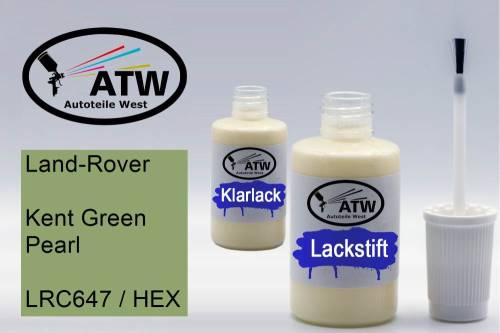 Land-Rover, Kent Green Pearl, LRC647 / HEX: 20ml Lackstift + 20ml Klarlack - Set, von ATW Autoteile West.